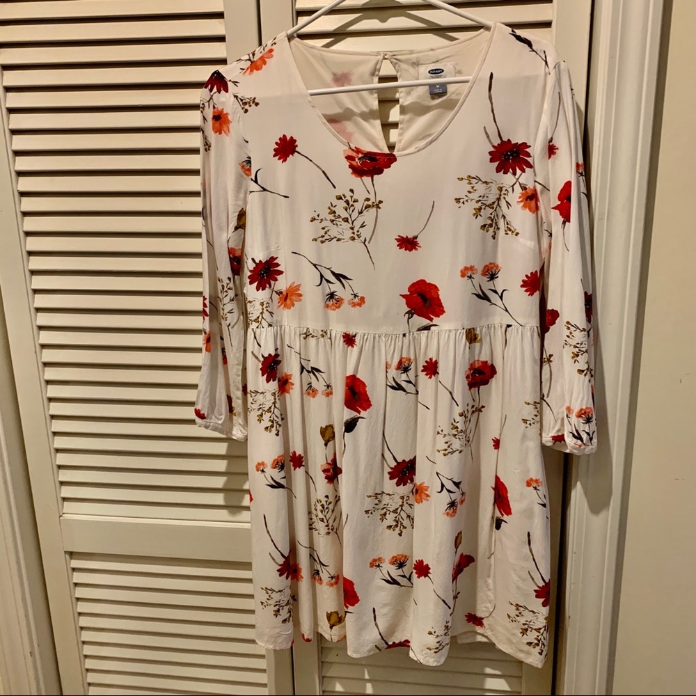 White babydoll dress with floral pattern